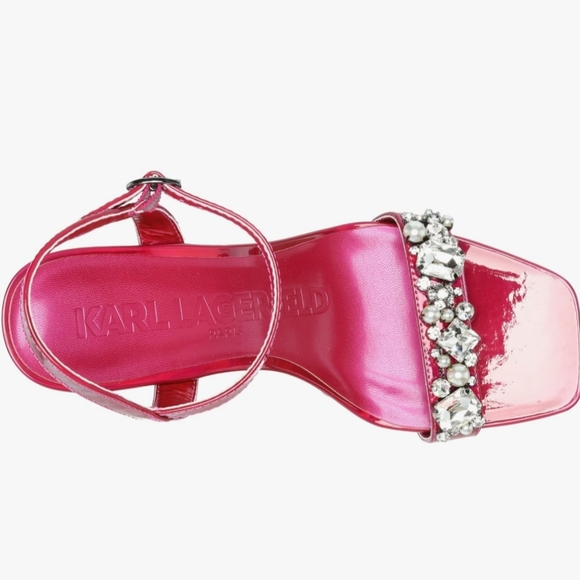 KARL LAGERFELD RHINESTONE EMBELLISHED HIGH HEEL PLATFORM FUSCIA RED SHOE JALA 10 - Picture 2 of 7